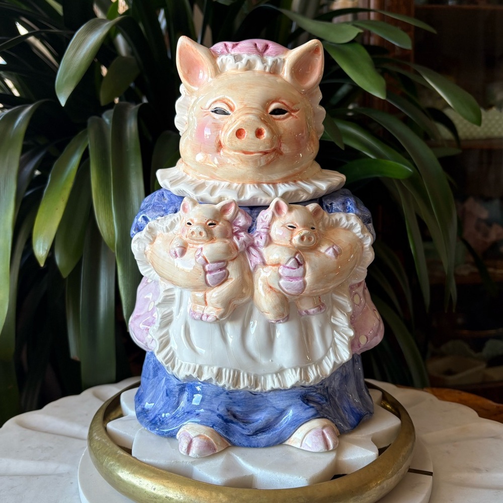 Vintage 90s Heritage Mint Mama Pig and Piglets Cookie Jar Ceramic Kitchen Decor